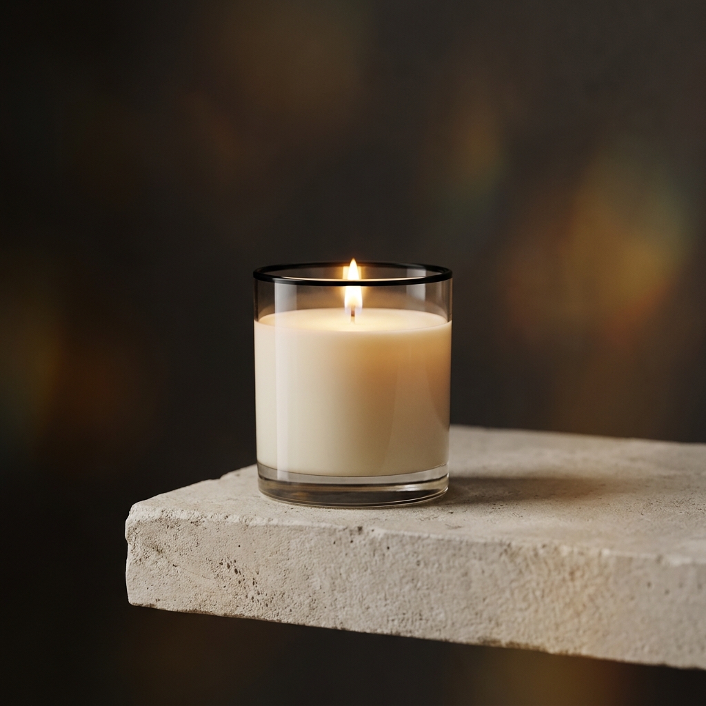 Brooklyn Candle Studio soyalys i en minimalistisk glassbeholder på en lys overflate